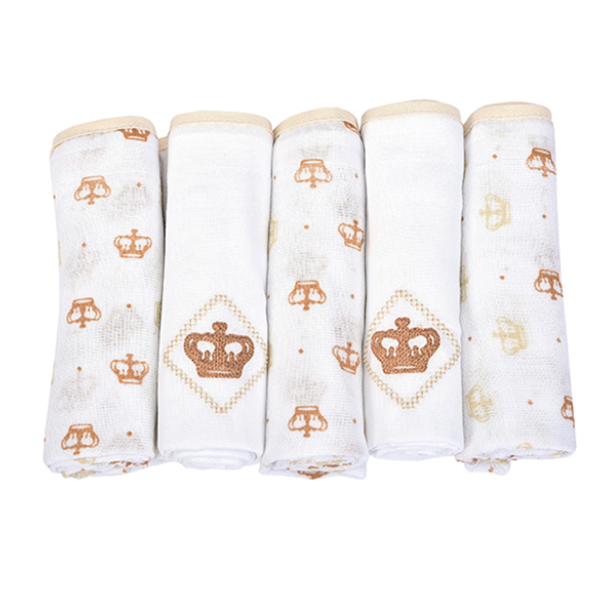 Fralda Bebê Reininho Classic Bordado Coroa Bege 5 Peças