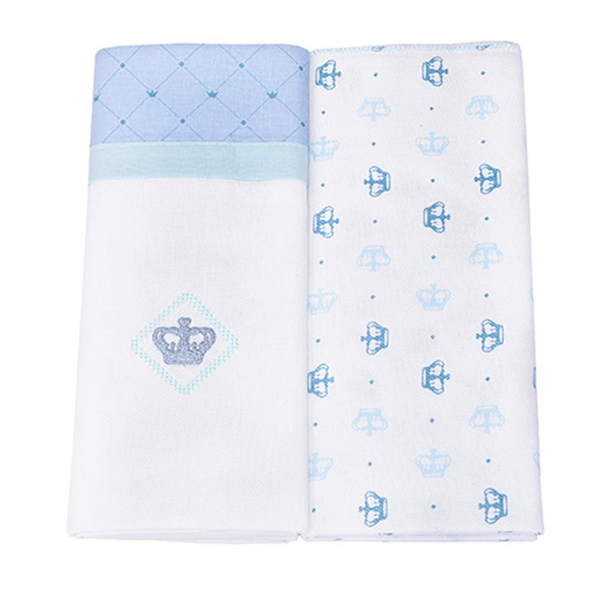 Kit Cueiro Reininho Bordado Coroa Azul 2 Peças