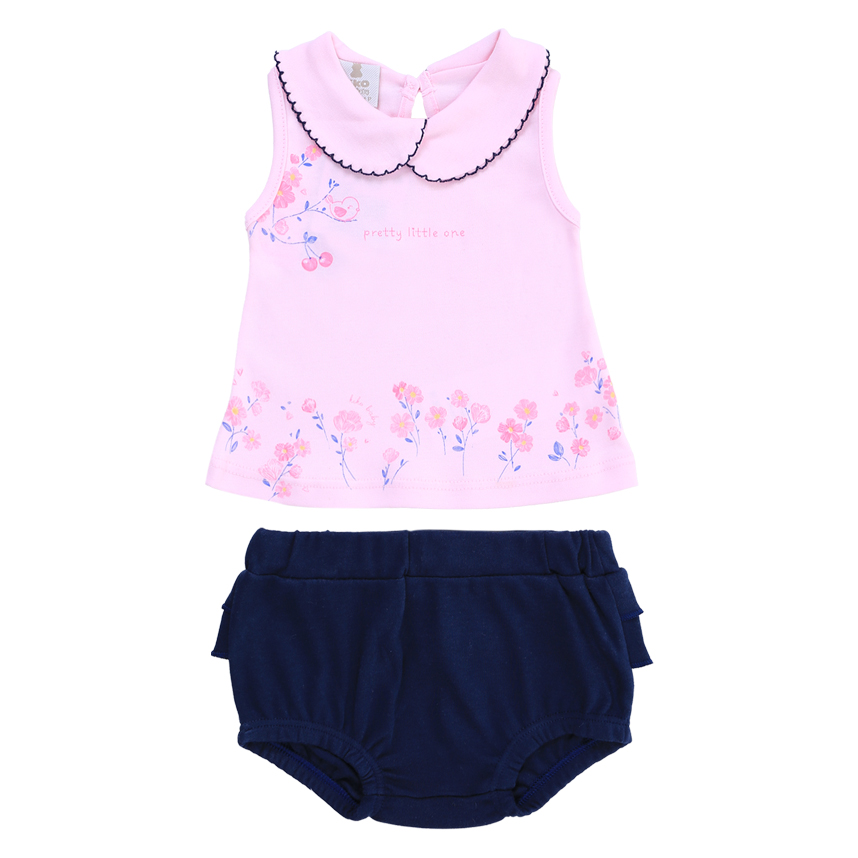 Conjunto Bebê Kiko Blusa Estampa Flores E Calcinha