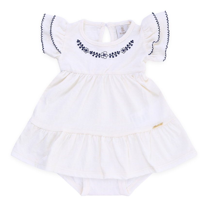Vestido Bebê Kiko Blusa Bordado Flor E Calcinha 2 Peças