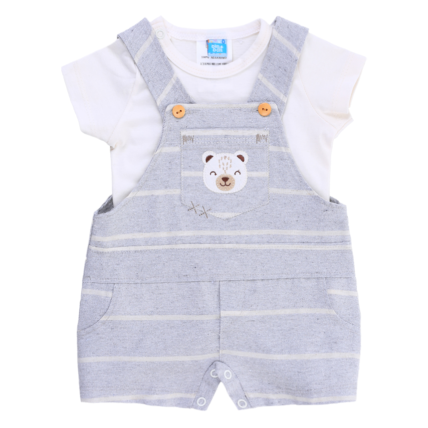 Macacão Curto Bebê Din Don Detalhe Bordado Urso