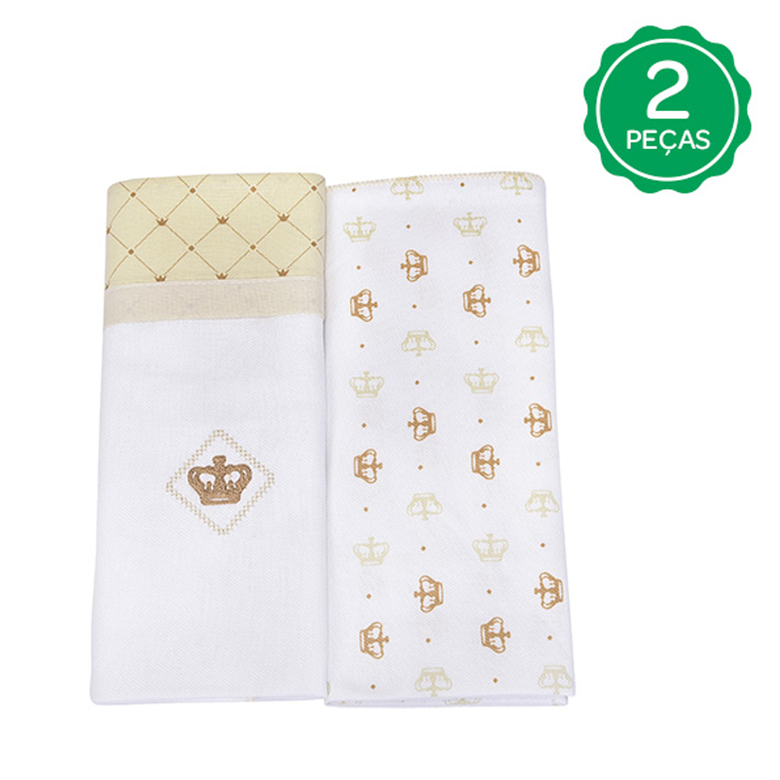 Kit Cueiro Reininho Bordado Coroa Bege 2 Peças