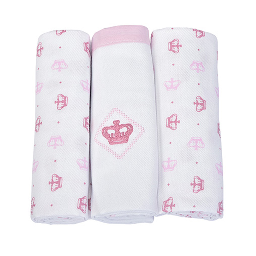 Kit Cueiro Reininho Bordado Coroa Rosa 3 Peças