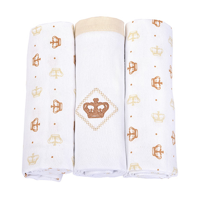 Kit Cueiro Reininho Bordado Coroa Bege 3 Peças