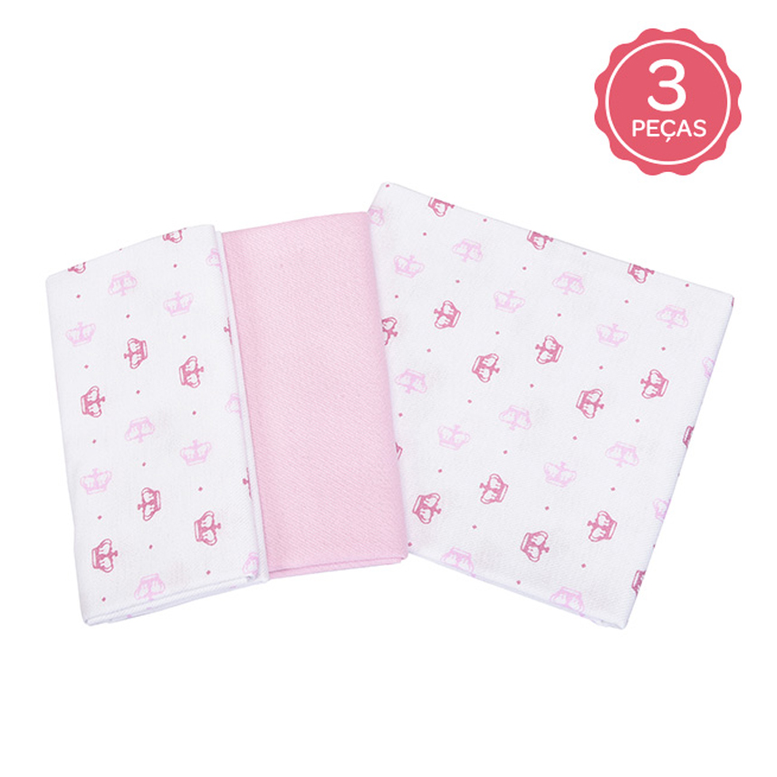 Kit Cueiro Reininho Estampa Coroa Rosa 3 Peças