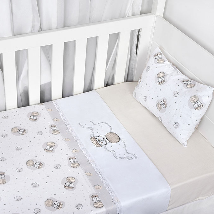 Jogo Lençol Para Berço Cia Do Neném Bordado Urso 3 Peças