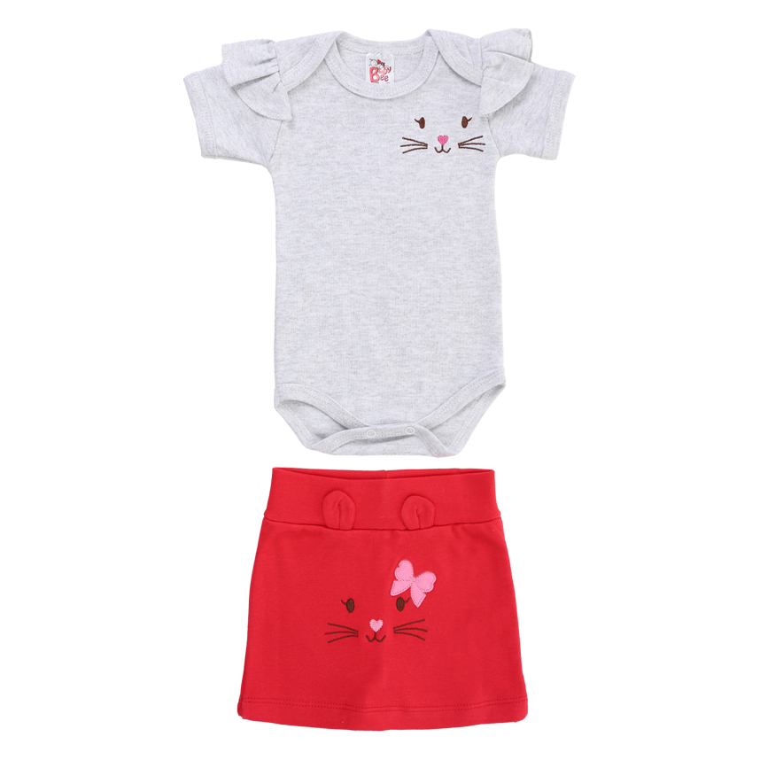 Conjunto Bebê Baby Bee Body E Short Saia Bordado Gatinha Conjunto Bebê Baby Bee Body E Short Saia Bordado Gatinha