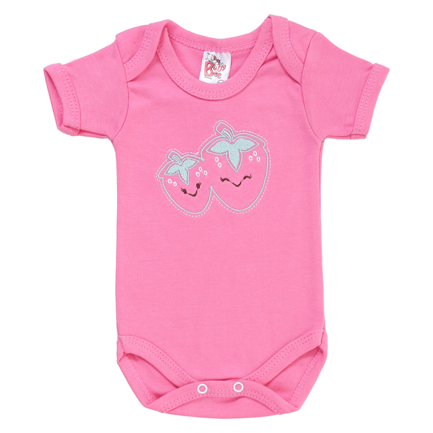Conjunto Bebê Baby Bee Body Bordado Morango E Calça Listrada
