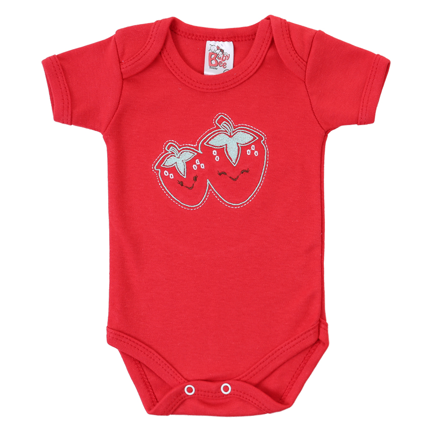 Conjunto Bebê Baby Bee Body Bordado Morango E Calça Listrada Conjunto Bebê Baby Bee Body Bordado Morango E Calça Listrada