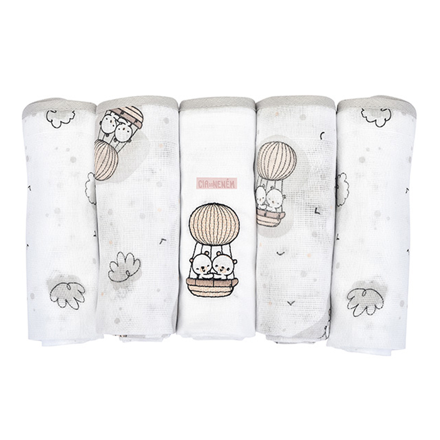 Fralda Bebê Cia Do Neném Estampa Ursos 5 Peças