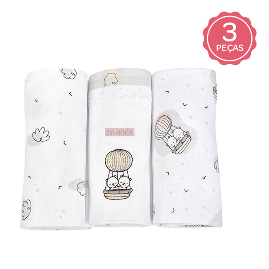 Fralda Bebê Cia Do Neném Estampa Urso 3 Peças