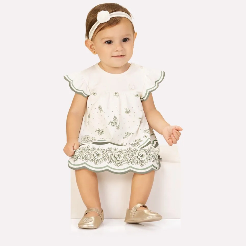 Vestido Bebê Milon Malha Cotton Estampa Flores E Body