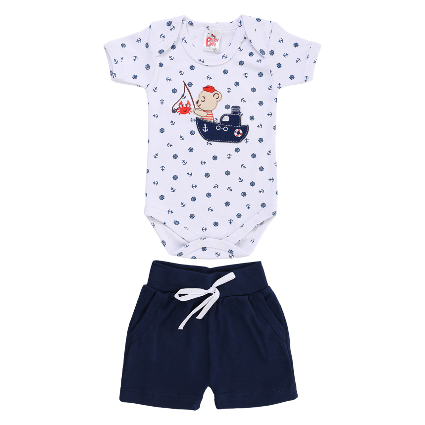Conjunto Bebê Baby Bee Body E Bermuda Bordado Urso Conjunto Bebê Baby Bee Body E Bermuda Bordado Urso
