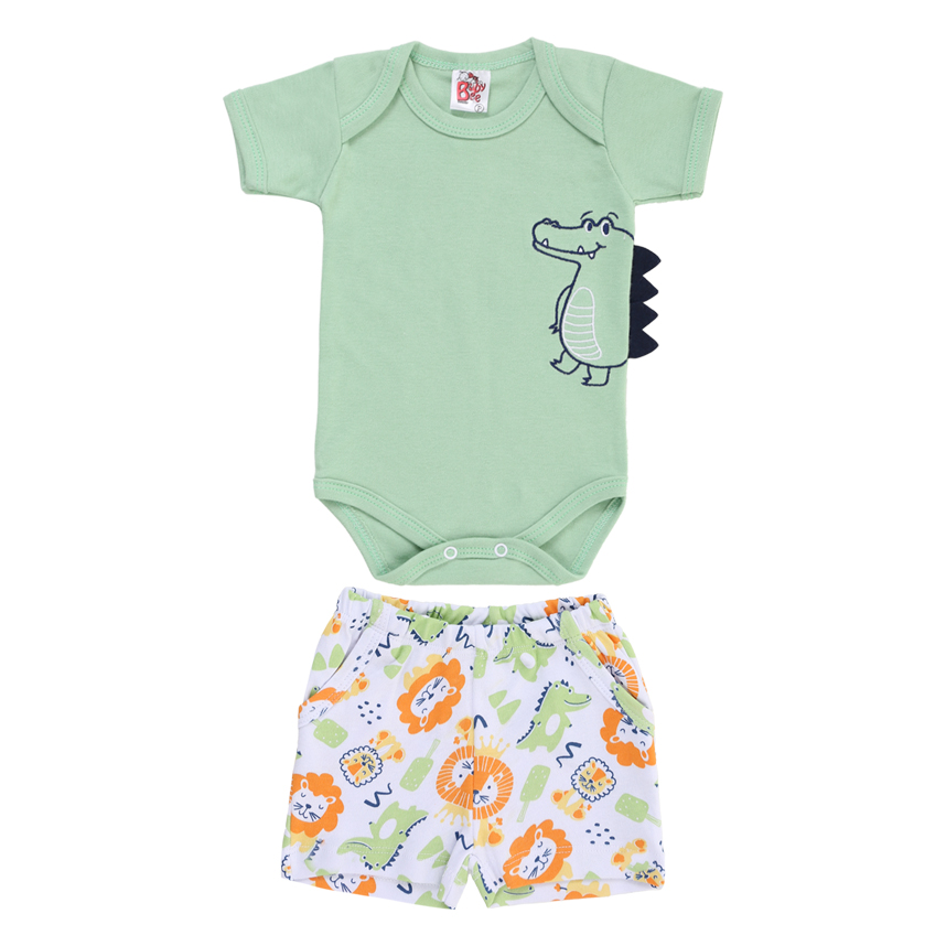 Conjunto Bebê Baby Bee Body E Bermuda Estampa Safari