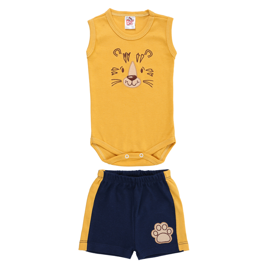Conjunto Bebê Baby Bee Body Regata E Bermuda Bordado Tigre Conjunto Bebê Baby Bee Body Regata E Bermuda Bordado Tigre