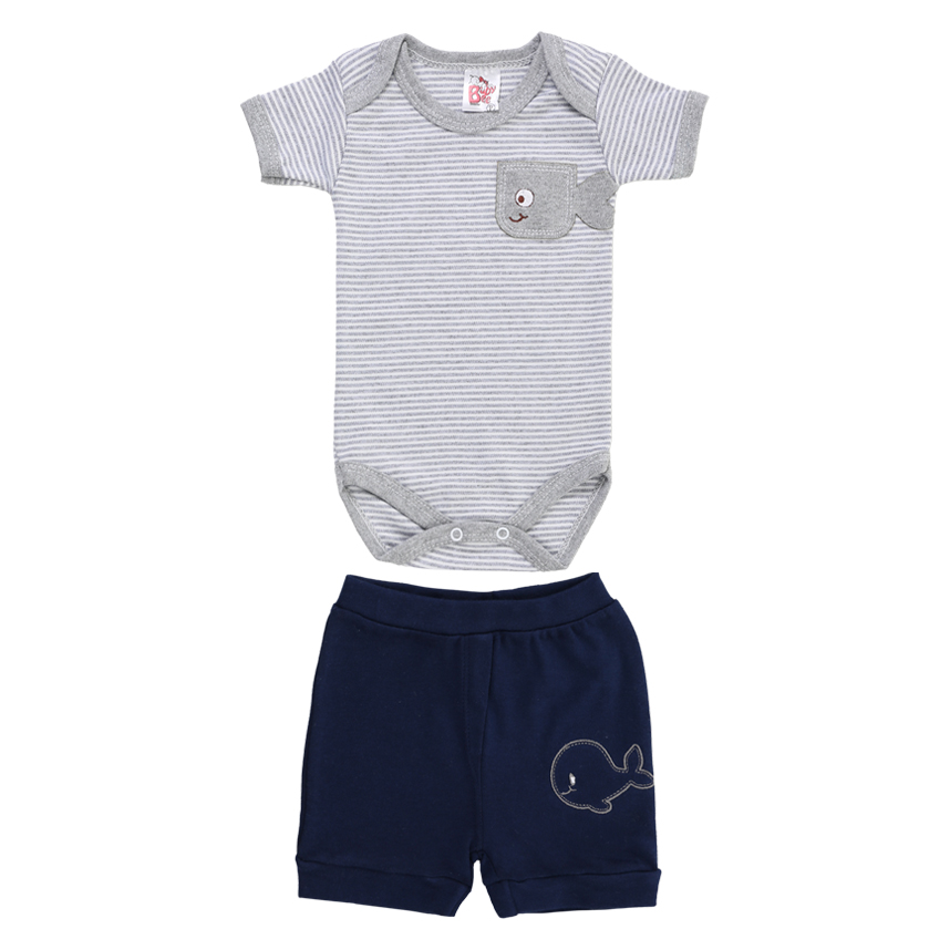 Conjunto Bebê Baby Bee Body E Bermuda Bordado Peixe Conjunto Bebê Baby Bee Body E Bermuda Bordado Peixe