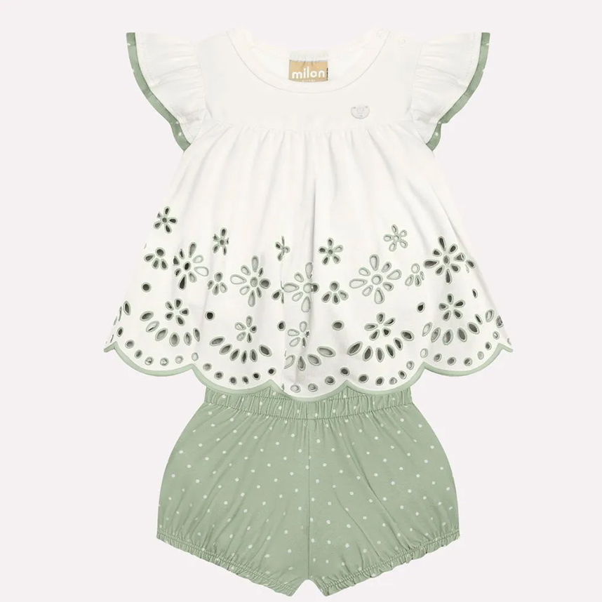 Conjunto Bebê Milon Blusa Manga Curta Recorte Laser E Short