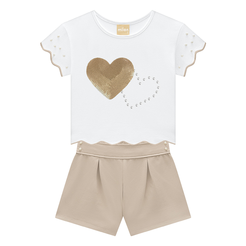Conjunto Infantil Milon Cropped Manga Curta Coração E Short Conjunto Infantil Milon Cropped Manga Curta Coração E Short