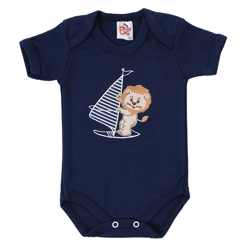 Conjunto Bebê Baby Bee Body Bordado Leão E Calça Listrada Conjunto Bebê Baby Bee Body Bordado Leão E Calça Listrada