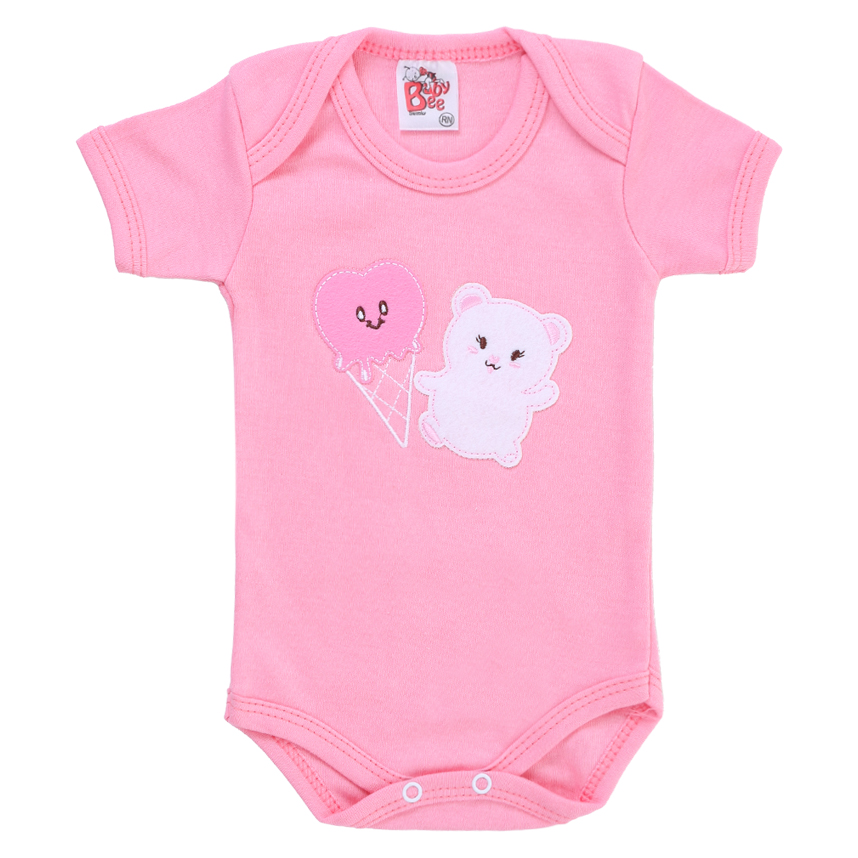 Kit Body Bebê Baby Bee Manga Curta Em Suedine 3 Peças Kit Body Bebê Baby Bee Manga Curta Em Suedine 3 Peças