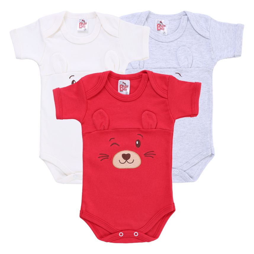 Body Curto Bebê Baby Bee Manga Curta Urso Detalhe Orelha Body Curto Bebê Baby Bee Manga Curta Urso Detalhe Orelha