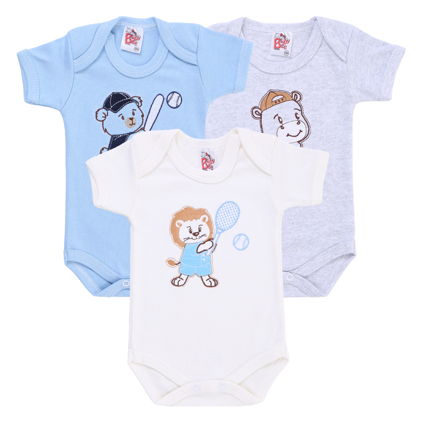 Body Curto Bebê Baby Bee Manga Curta Bichos 3 Peças Body Curto Bebê Baby Bee Manga Curta Bichos 3 Peças