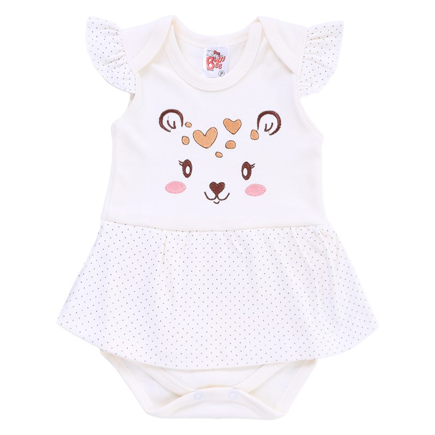 Body Bebê Baby Bee Manga Cavada Estampa Ursa Saia Poá