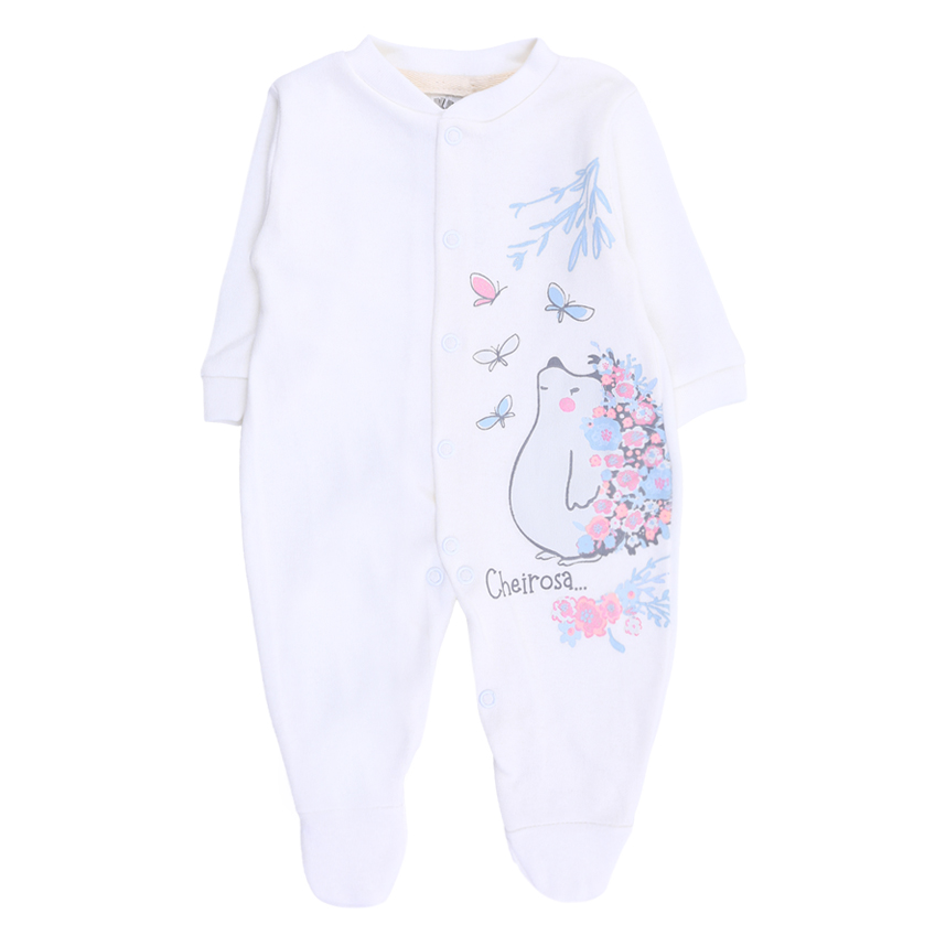 Macacão Longo Bebê Klub Kids Bichinho E Flor Em Suedine