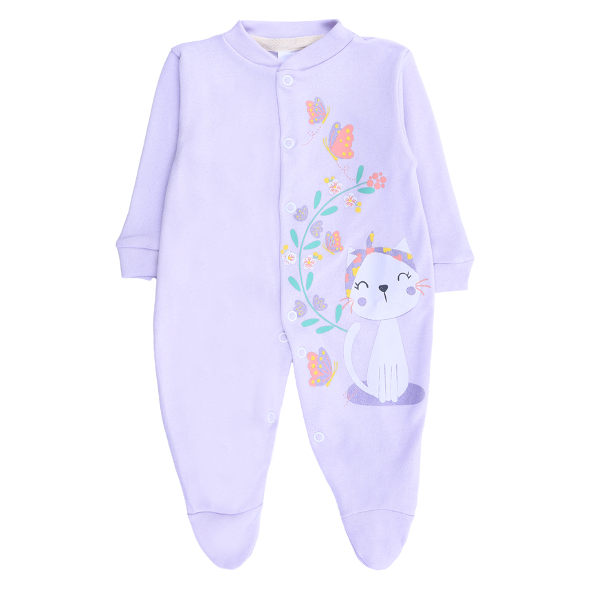 Macacão Longo Bebê Klub Kids Gatinha E Flor Em Suedine