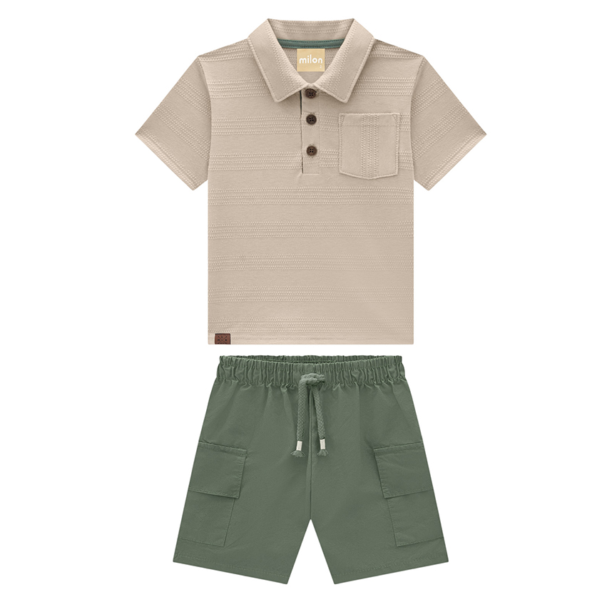 Conjunto Infantil Milon Camiseta Gola Polo E Bermuda Sarja