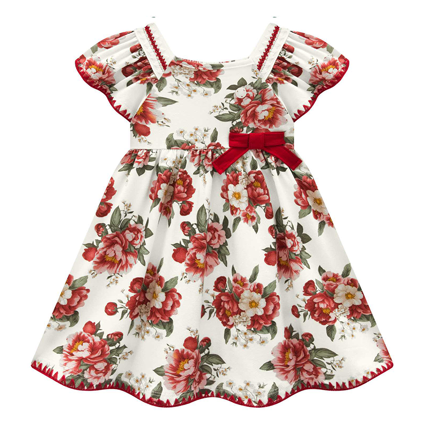Vestido Infantil Milon Detalhe Crochê Estampa Floral