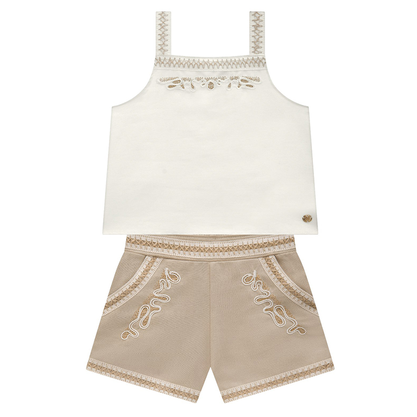 Conjunto Infantil Milon Blusa Cropped E Short Em Linho