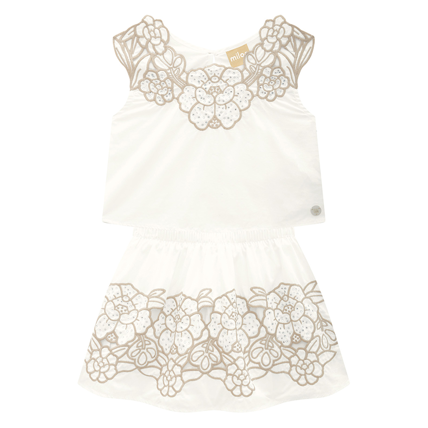 Conjunto Juvenil Milon Cropped Bordado Flor E Saia