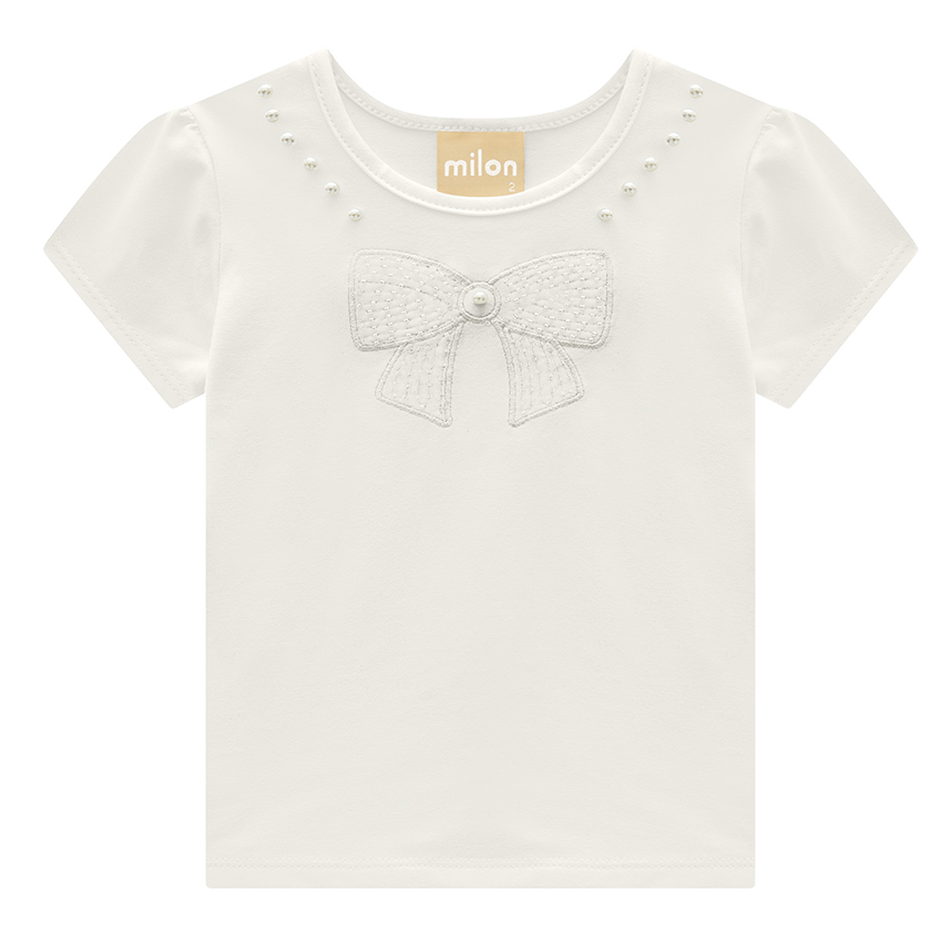 Blusa Infantil Milon Bordado Laço Com Aplique Pérolas
