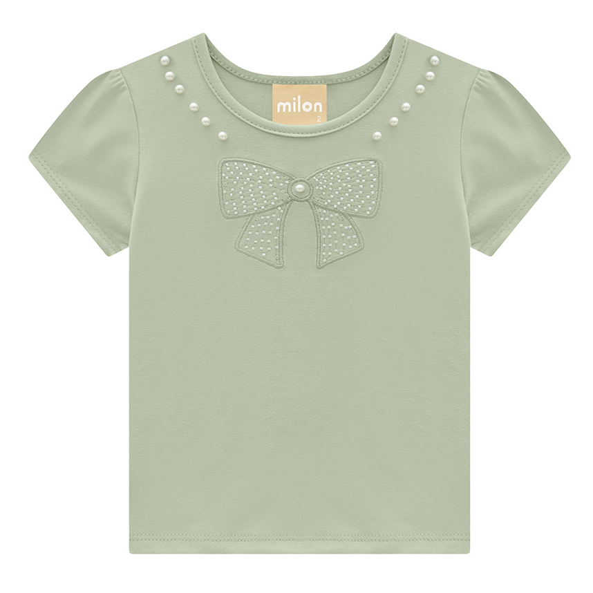 Blusa Infantil Milon Bordado Laço Com Aplique Pérolas