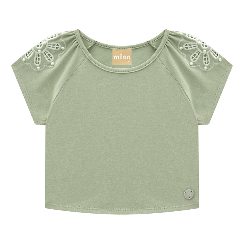 Blusa Cropped Juvenil Milon  Bordada Em Cotton