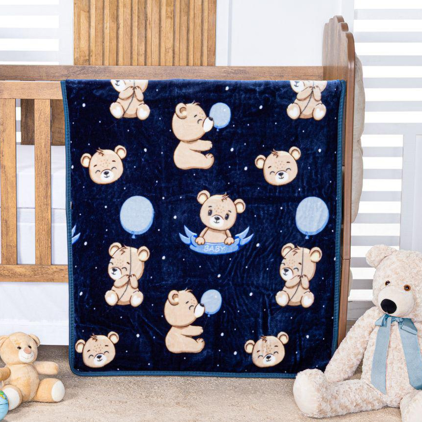 Cobertor Bebê Etruria Com Estampa Urso E Balão