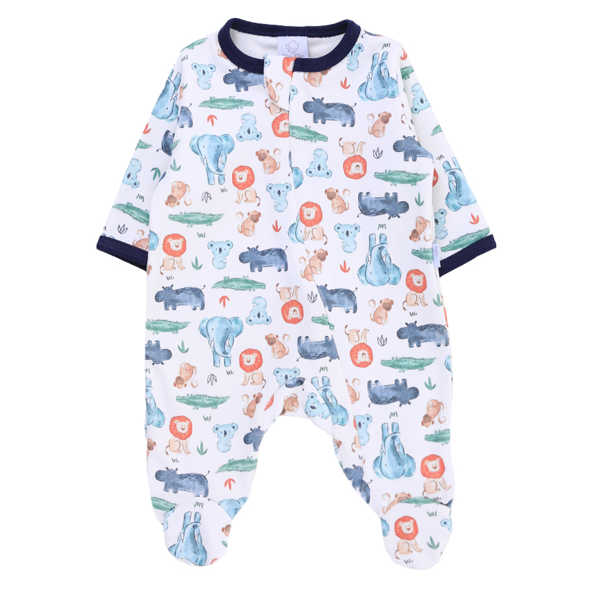 Macacão Longo Bebê Piu Piu Estampa Bichos Em Suedine