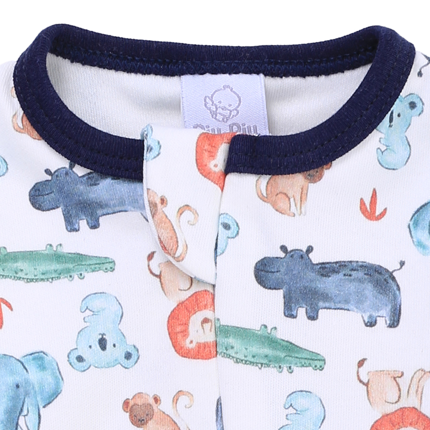 Macacão Longo Bebê Piu Piu Estampa Bichos Em Suedine Macacão Longo Bebê Piu Piu Estampa Bichos Em Suedine