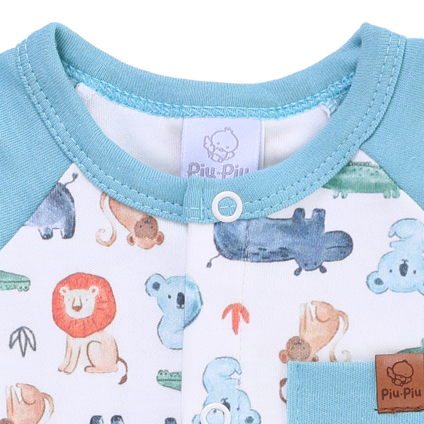 Macacão Curto Bebê Piu Piu Estampa Safari Em Suedine Macacão Curto Bebê Piu Piu Estampa Safari Em Suedine