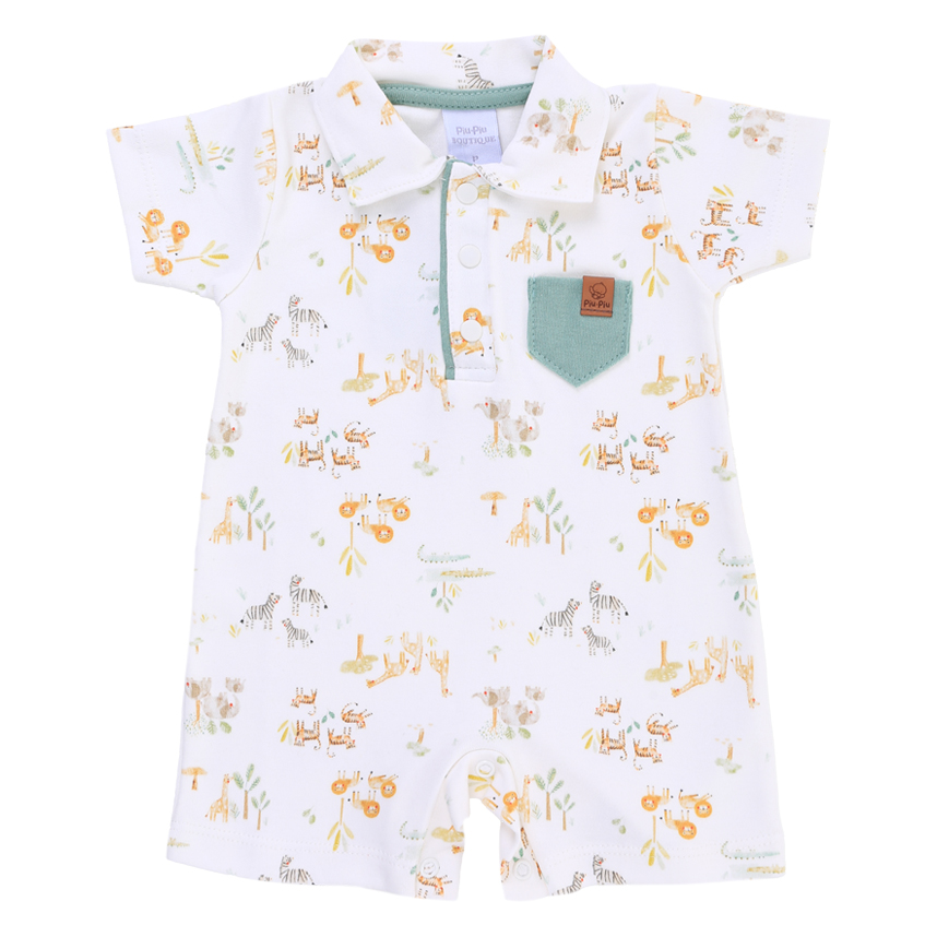 Macacão Curto Bebê Piu Piu Estampa Selva Em Suedine