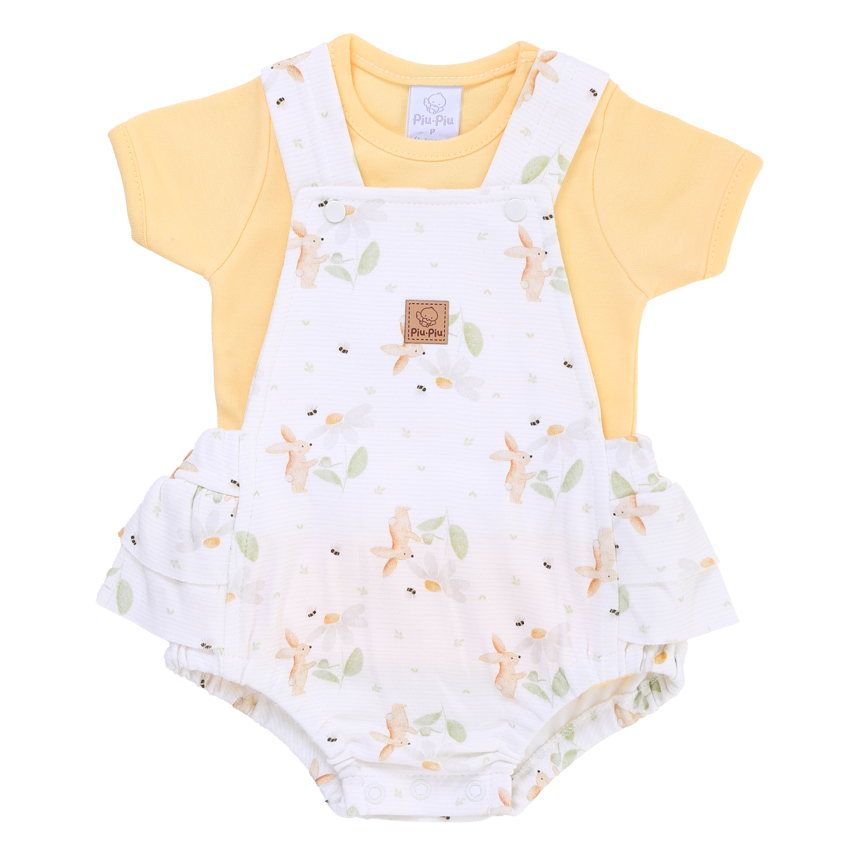 Banho De Sol Bebê Piu Piu Coelho E Body Liso 2 Peças