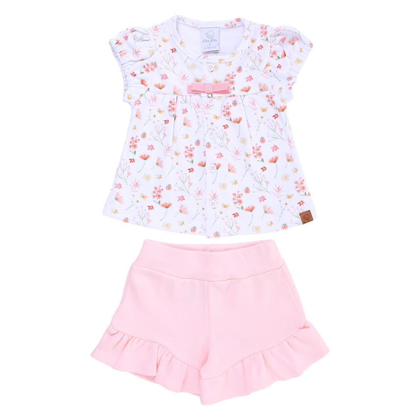 Conjunto Bebê Piu Piu Blusa Joaninha E Short Suedine