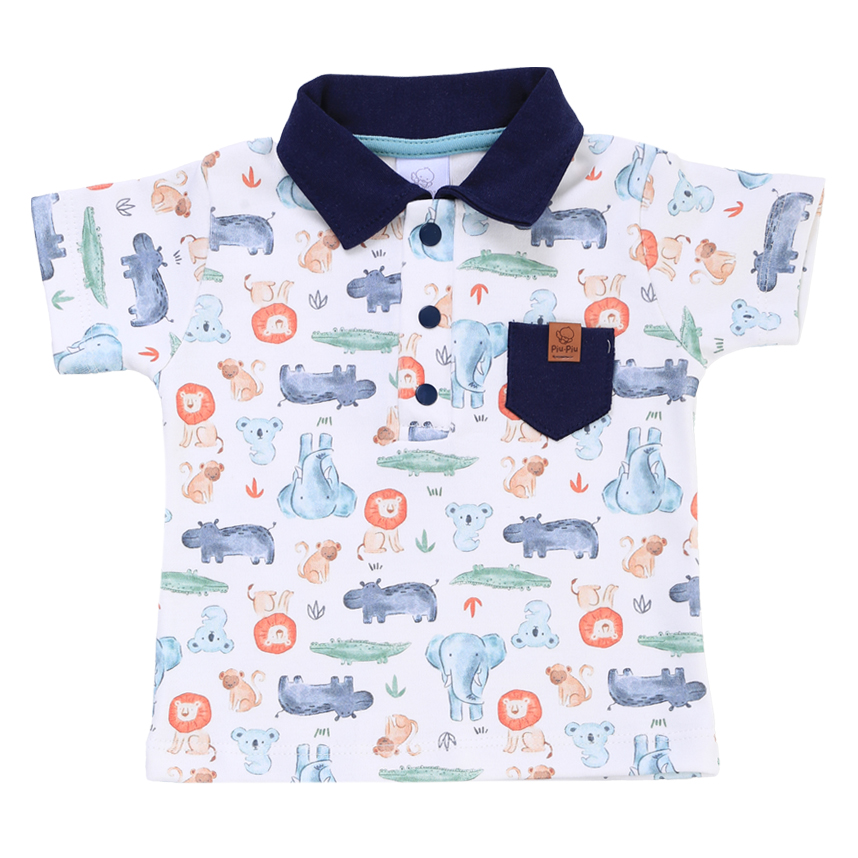 Conjunto Bebê Piu Piu Camisa Polo Estampa Safari E Bermuda