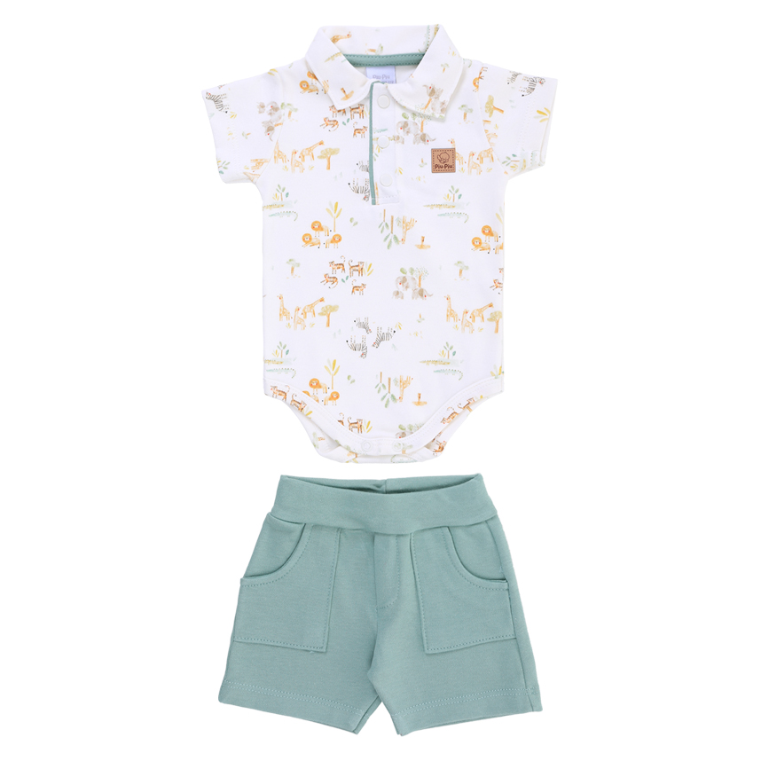 Conjunto Bebê Piu Piu Body Estampa Selva E Bermuda
