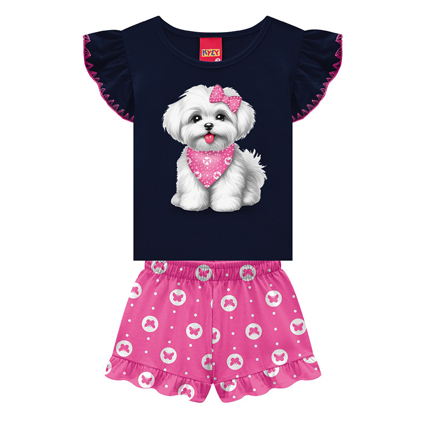 Conjunto Bebê Kyly Blusa Estampa Cachorro E Short Conjunto Bebê Kyly Blusa Estampa Cachorro E Short