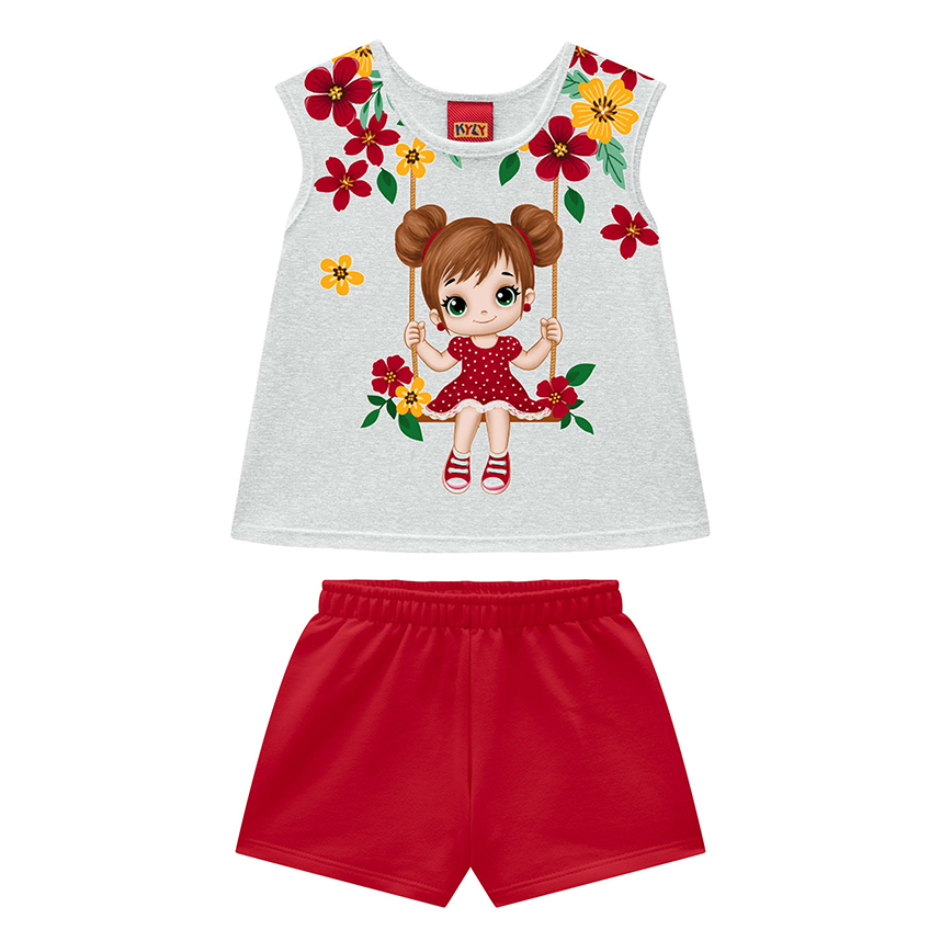 Conjunto Bebê Kyly Blusa Estampada E Short Em Meia Malha Conjunto Bebê Kyly Blusa Estampada E Short Em Meia Malha