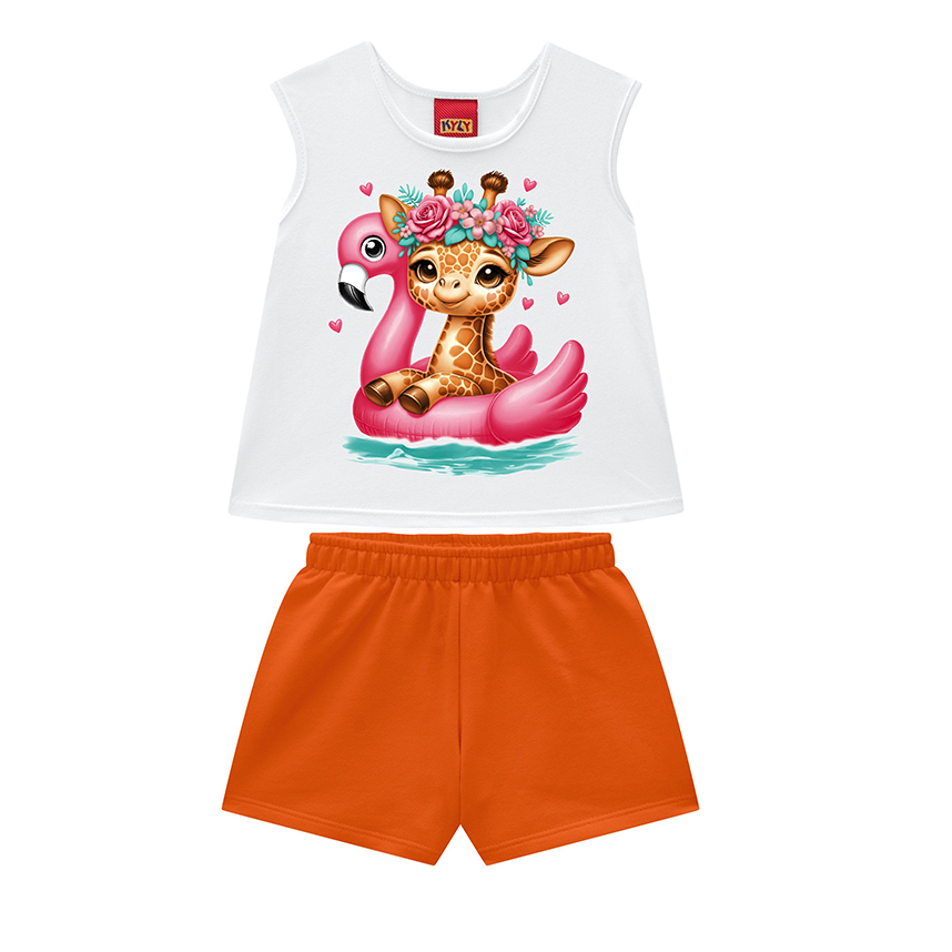 Conjunto Bebê Kyly Blusa Estampada E Short Em Meia Malha Conjunto Bebê Kyly Blusa Estampada E Short Em Meia Malha