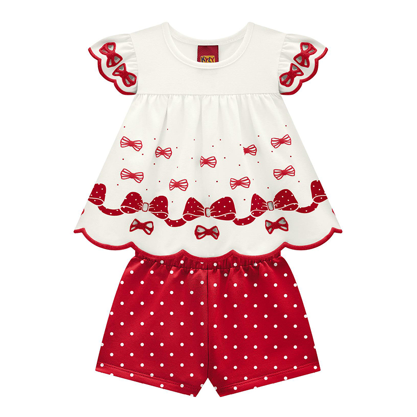 Conjunto Infantil Kyly Blusa Manga Curta Babados E Short Poá Conjunto Infantil Kyly Blusa Manga Curta Babados E Short Poá