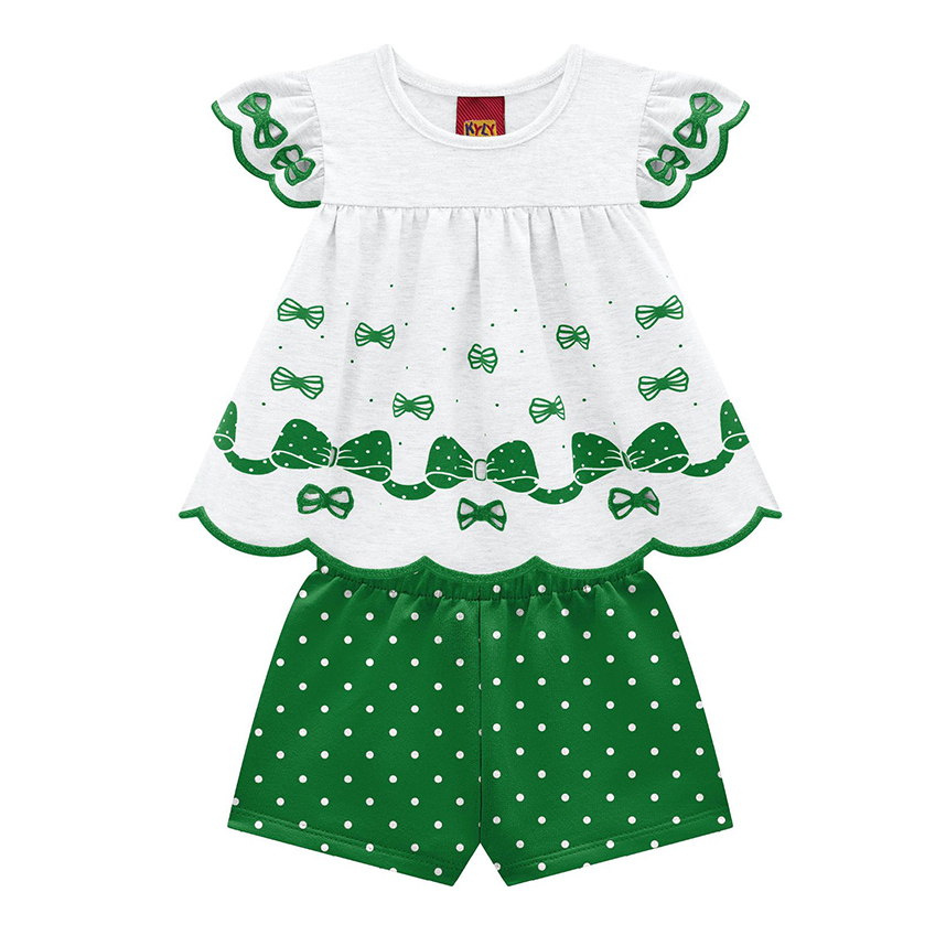 Conjunto Infantil Kyly Blusa Manga Curta Babados E Short Poá Conjunto Infantil Kyly Blusa Manga Curta Babados E Short Poá